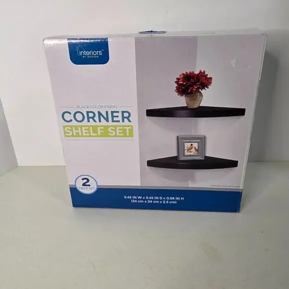 Interiors By Design Black Corner Shelf Set 2 Pc Floating Wall Shelves