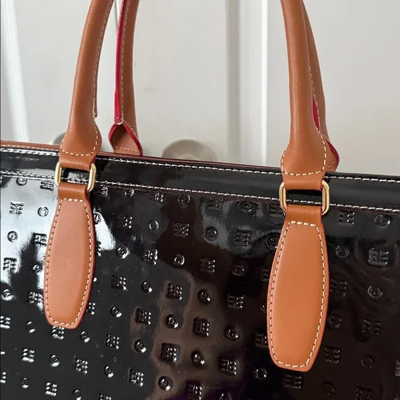Arcadia large Italian patent leather black laptop bag