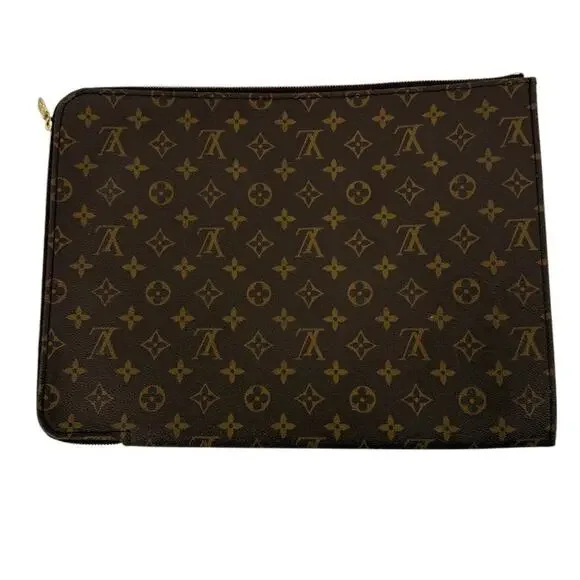 Louis Vuitton Monogram Poche Documents Portfolio Laptop Case Brown Canvas 15x11