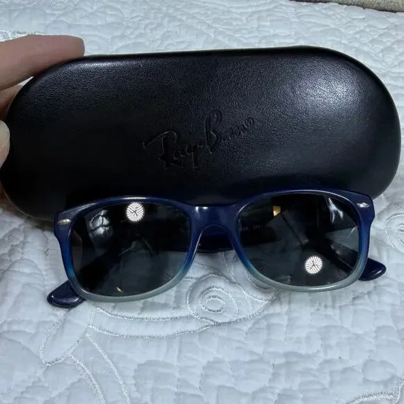 Ray-Ban Junior Kids Blue Square Rimmed Sunglasses w/ Case Youth Designer Shades
