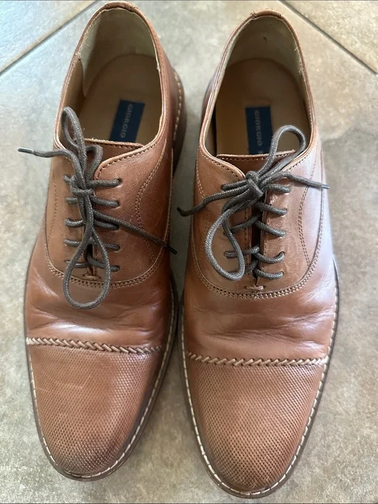 Giorgio Brutini Men's Brown Leather Textured Cap Toe Oxfords - Size 9M
