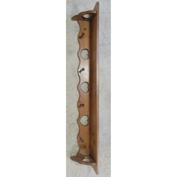 Vintage Pine Wood Wall Shelf Heart Cutouts 4 Pegs Plate Groove Farmhouse 48