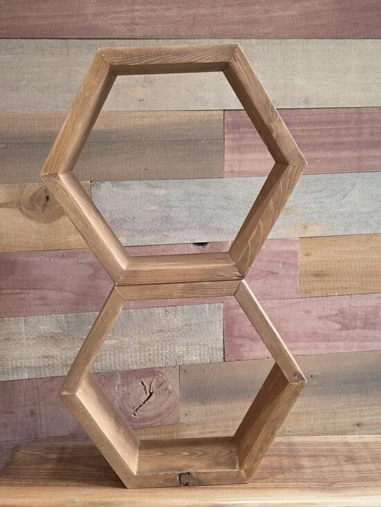 Set Of 2  Hexagon Wall Shelf in Warm Brown