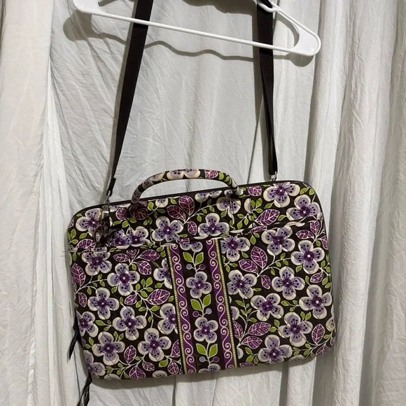 Vera Bradley Floral Quilted Laptop Bag in Purple, Green and Cream