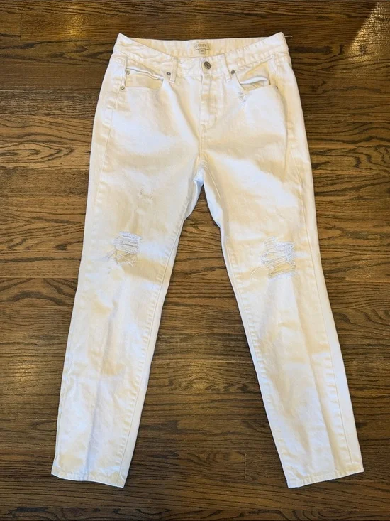 J. Crew White Distressed Skinny Jeans