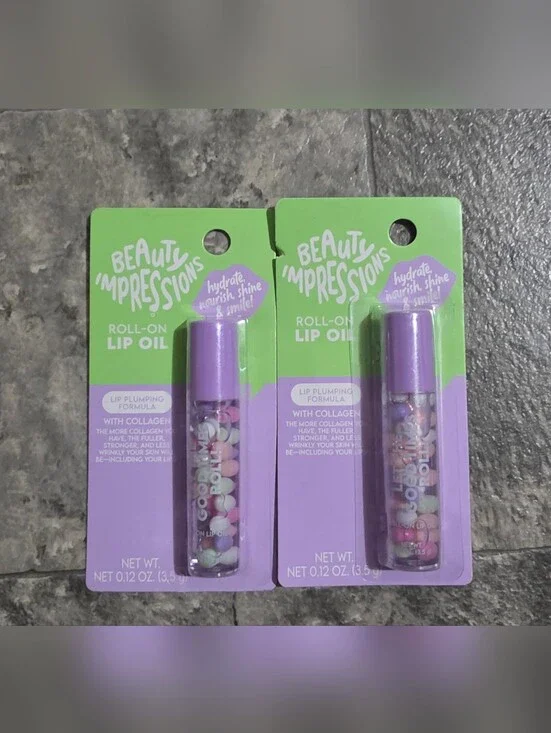 2 x Beauty Impressions Roll-On Lip Oil - Lip Plumping Formula- Collagen