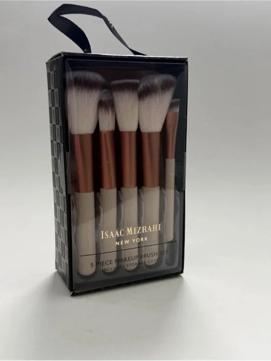 Isaac Mizrahi Rose Gold and Ivory 5-Piece Makeup Brush Set