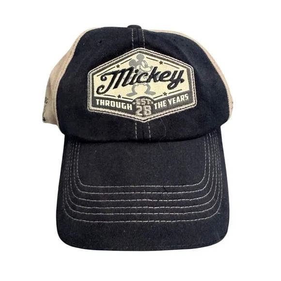 Disney Parks Mickey Through The Years Hat Navy Tan Adjustable Baseball Cap Mens