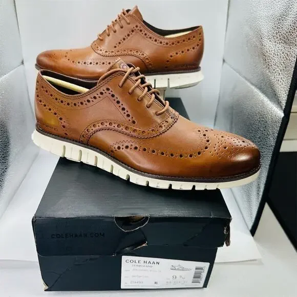 Cole Haan ZERØGRAND Wingtip Oxford Men's Dress Shoes Brown Size 9.5