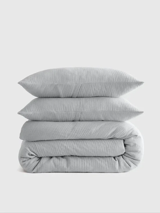 NWT Quince Organic Cotton Gauze Duvet Cover Set King & Shams Grey Quiet Luxury