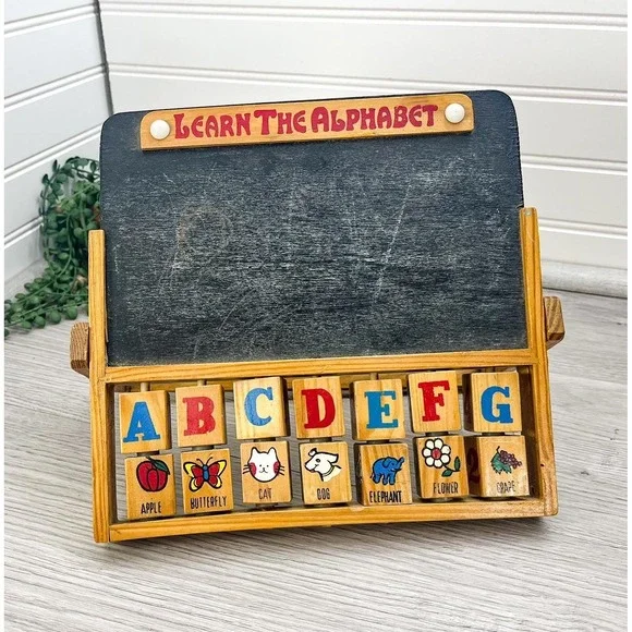 Vintage Alphabet Slate Chalkboard: Nursery Decor‎ with Wooden Blocks