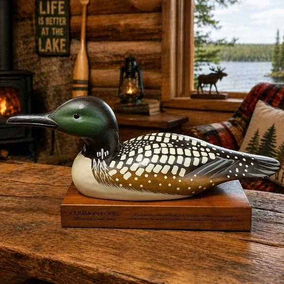 Common‎ Loon Minnesota State Bird Hand Painted Wood Duck Carving Commemorative