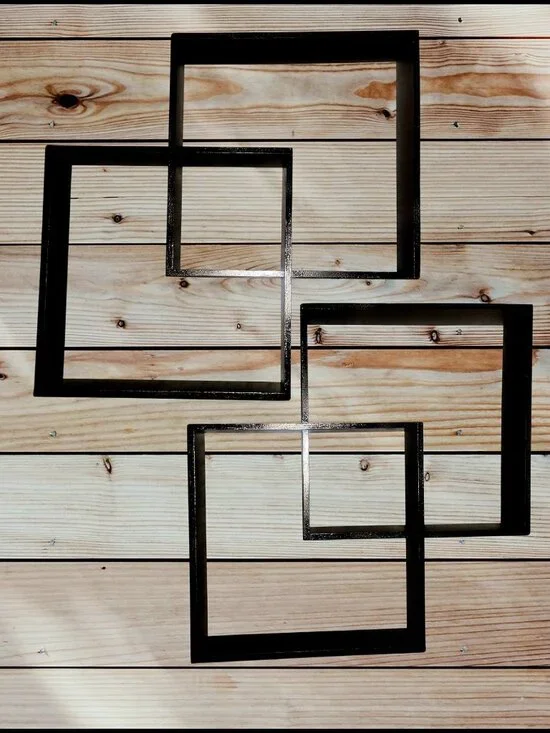 Set of 2 - Dark Wood Wall Shelf Geometric Floating Shadow Box Display Shelf BLK