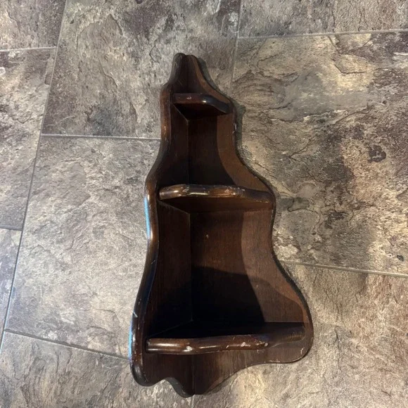 Vintage Cottagecore Wood Corner Shelf 3 Tier Wall Brown Curio Display Large Vtg