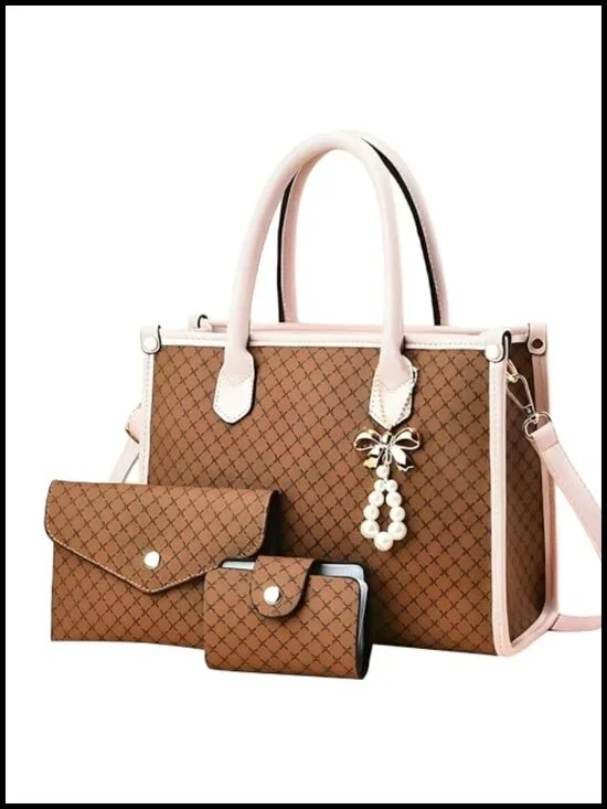 PU Leather 3-Piece Handbag Set Satchel Crossbody Tote with Wallet