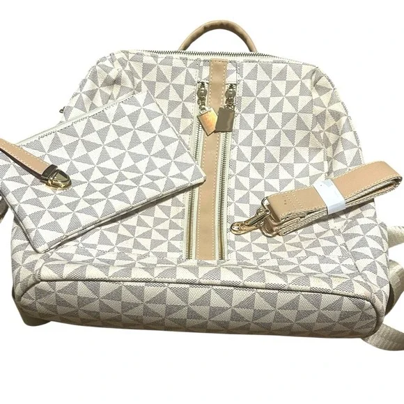 Backpack Satchel Shoulder Bag Purse with Wallet‎ Cream White
