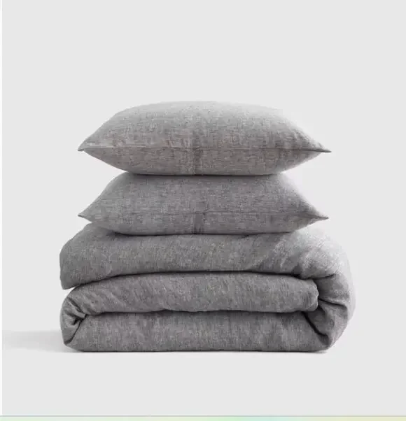 Quince European Linen Duvet Cover + Shams Charcoal Chambray KING CALIF KING NEW