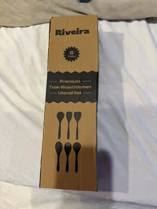 Riveira Premium 6-Piece‎ Teak Wood Kitchen Utensil Set with S-Hooks