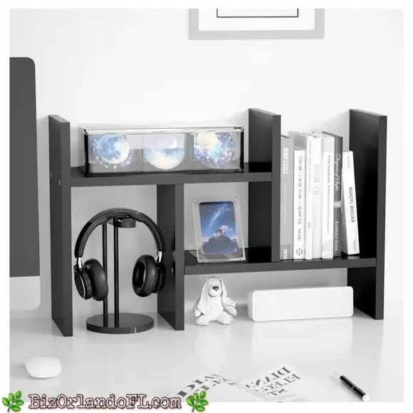 Jerry & Maggie Desktop Organizer Office Storage Rack Adjustable Wood Display Blk