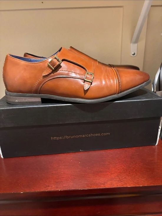 Bruno Marc Men's Double Monk Strap Oxfords - Tan Brown