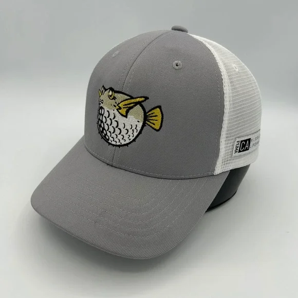 Puma Golf Trucker Hat Puffer Fish Mens OSFA Grey White Mesh Snapback Sporty