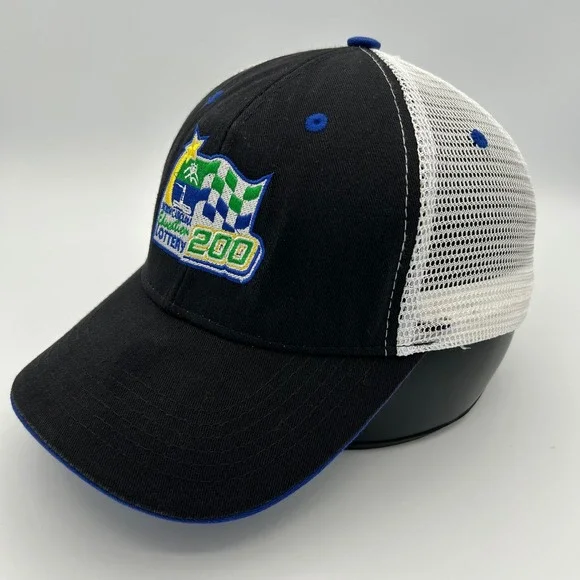 Vintage NC Education Lottery 200 Trucker Hat Mens OSFA Black White Racing Sport
