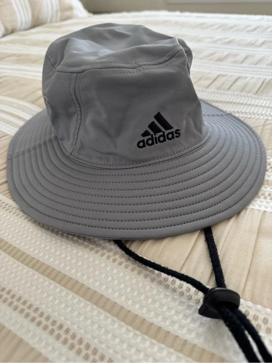 adidas Gray Bucket Hat with Chin Cord and Logo