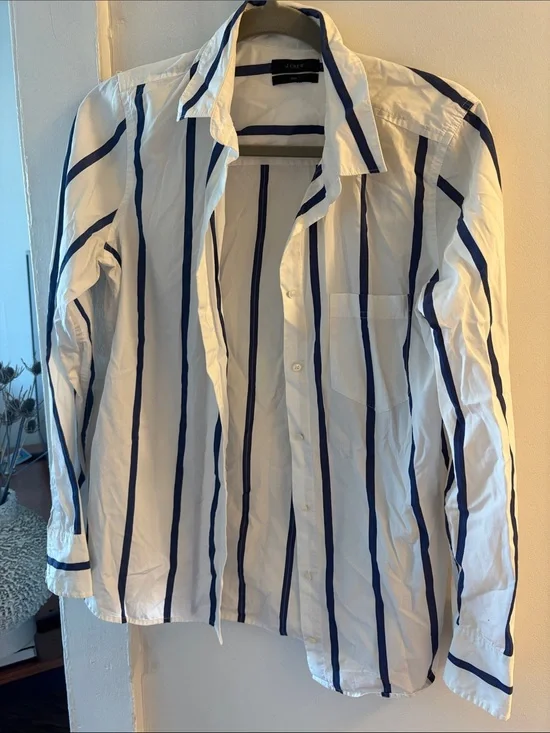 J.Crew Button-Up Shirt with Navy Vertical Stripes