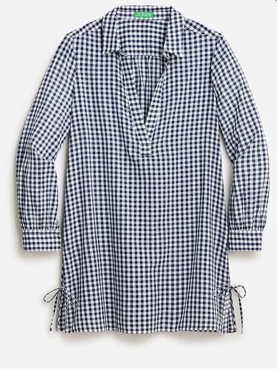 J. Crew Cotton Voile Tunic Swim Coverup in Gingham Size XS Beach Navy White
