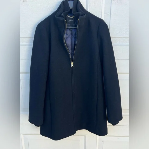 Women's J.Crew Italian Stadium Cloth Wool Coat black Zip Up  size 8T EUC