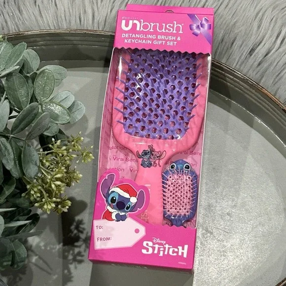 FHI Heat Unbrush Detangling‎ Brush Keychain Set Disney Stitch Limited Ed-Pink