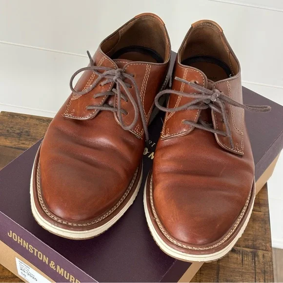 Johnston & Murphy Upton Plain Toe Men's Tan Leather Shoes Size 10