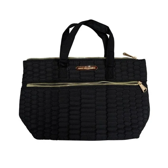 Aimee Kestenberg Mara Quilted Nylon Satchel Bag Black‎ Rose Gold Hardware