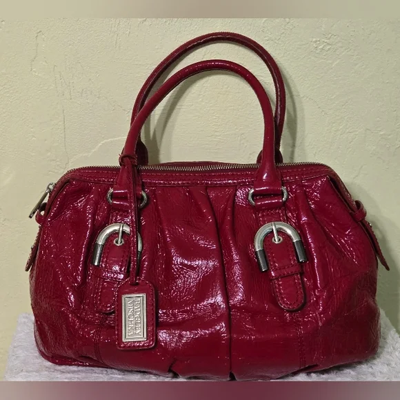 EUC Jewel Badgley Mischka Red Satchel with Glossy‎ Finish