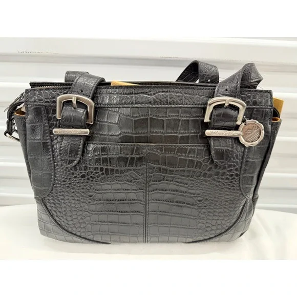 PATRICIA NASH Helmsley‎ Leather Satchel Handbag NWT BLACK  Croco Embossed