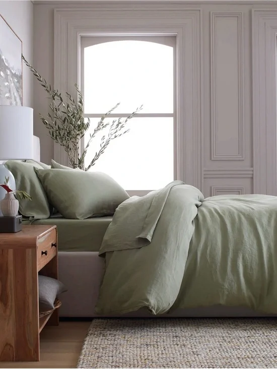 Quince European Linen Duvet Cover Set King/Cal King Willowleaf Green