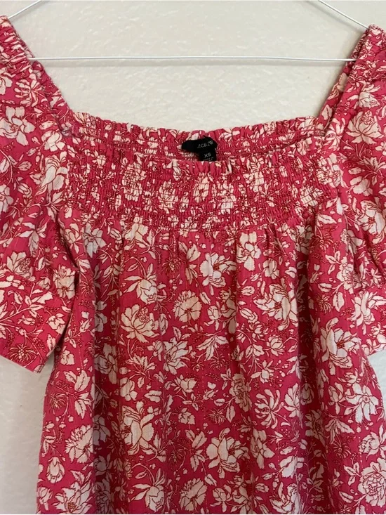 J Crew 99% Cotton Women's Pink, White, Gold Floral Babydoll Coquette Style Dress