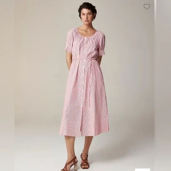 J. Crew Pink Striped Midi Dress