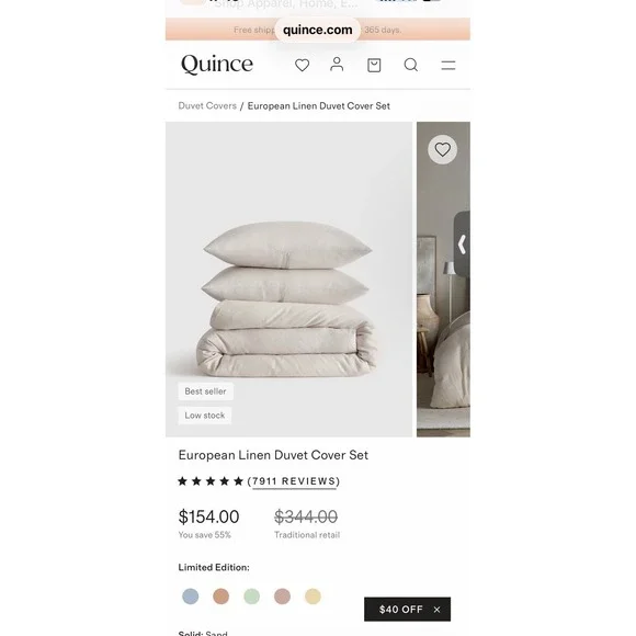 Quince European Linen Duvet Cover Set King/CK Sand Woven From 100% Flax. NWOT