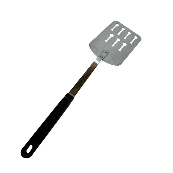 Vintage EKCO USA Slotted Spatula Stainless Steel Black Handle Turner Angle 12.5