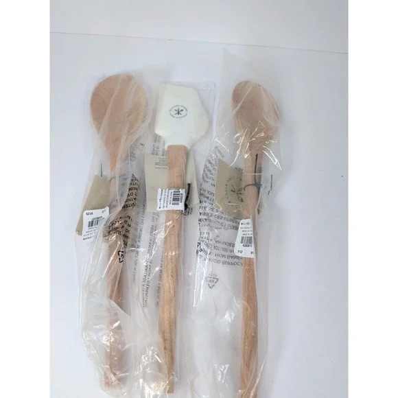 Williams Sonoma Open Kitchen Silicone Spatula & 2 Wooden Spoons - New