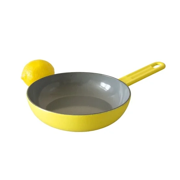 Vintage Descoware‎ Belgium Yellow Enameled Cast Iron Skillet Fry Pan 7 Inch