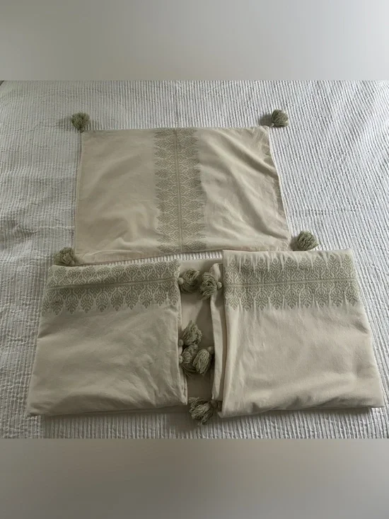 Pottery Barn Indira Jacquard Duvet Cover Twin 1 Standard Sham Sage
