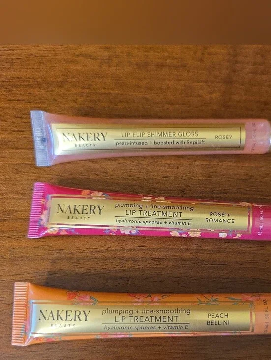 3x Nakery Lip Treatment & Shimmer Gloss, .50oz Each--Sealed/New