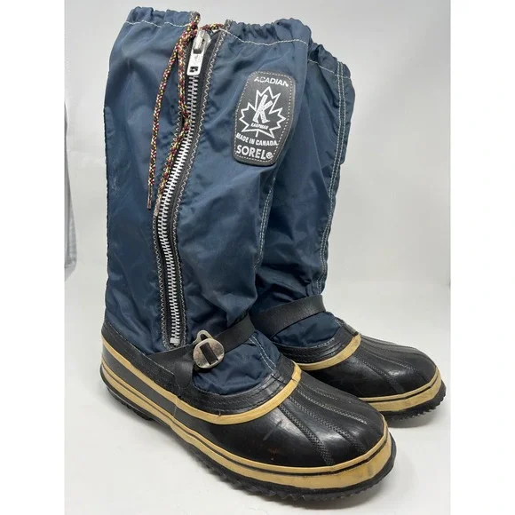 SOREL Acadian Snow Boots Mens 11 Navy Blue Vintage Made in Canada‎ Insulated Zip