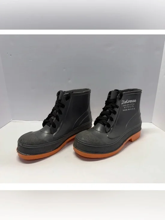 LaCrosse Vintage Rubber Steel Toe Work Safety Boots Orange Sole USA Size 7