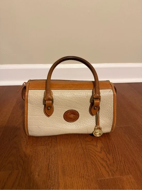 Vintage Dooney & Bourke AWL Barrel Satchel Bag Bone British Tan Leather USA