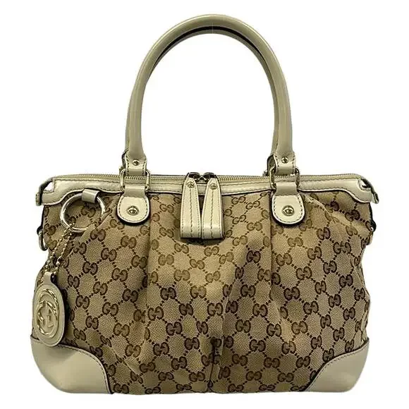 Gucci Handbag 247902 Dark Brown Beige Cream Jacquard Leather