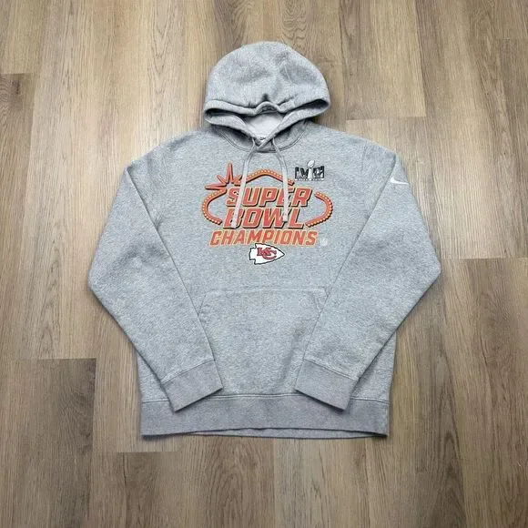 Kansas City Chiefs Hoodie Mens Medium Gray NFL Nike Super Bowl Champions