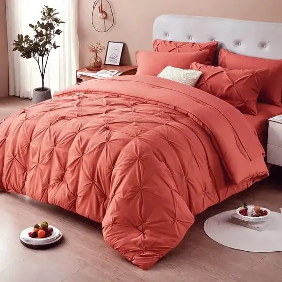 Threshold Pinch Pleat Salmon 100% Cotton, Queen Duvet Cover Button Closure EUC